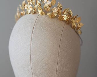 SALE -Greek Goddess Leaf Crown, Wedding Leaf Headband, Woodland, Leaf Branch, Wedding Tiara, Queen Wedding Headpiece, Bridal hairpiece, Gold