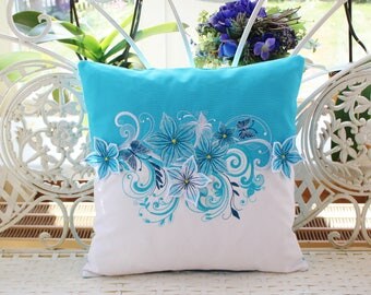 Embroidered Pillow with flowers
