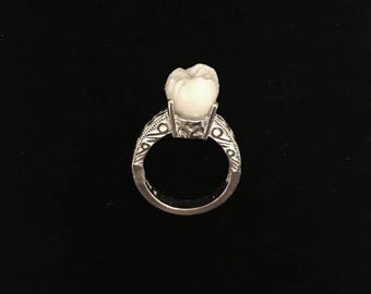 Real human tooth molar in sterling engagement ring setting- size 7- real human tooth ring-sterling silver prong setting