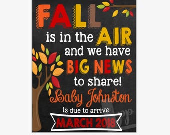 Fall Pregnancy Announcement | Fall Pregnancy Reveal | Fall is in the Air | Chalkboard Sign | Printable Chalkboard Sign | Design PA17025