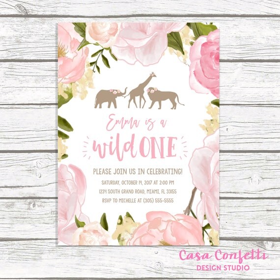 Wild One Birthday Invitation Girl Pink Safari Birthday