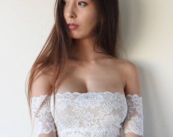 IVY White Lace Crop - off the shoulder crop top. lace crop, lace bralette, white lace, white lace lingerie, bridal, wedding, sweetheart