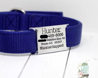Hand stamped dog collar slide ID tag / dog tags for dogs / personalized / custom / large dog / silver / dog ID tag