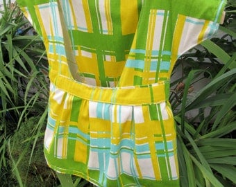 Vintage Retro Clothespin Bag Holder~Retro Yellow Turquoise Green Dress Bag on Hanger & 50 Wooden Clothes Pins~Hanger Clothesline Laundry