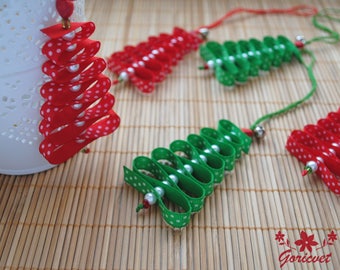 Christmas ornaments Christmas tree Ribbon decoration Red Green polka dots decoration Christmas decor Ribbon ornaments Xmas gift for friends