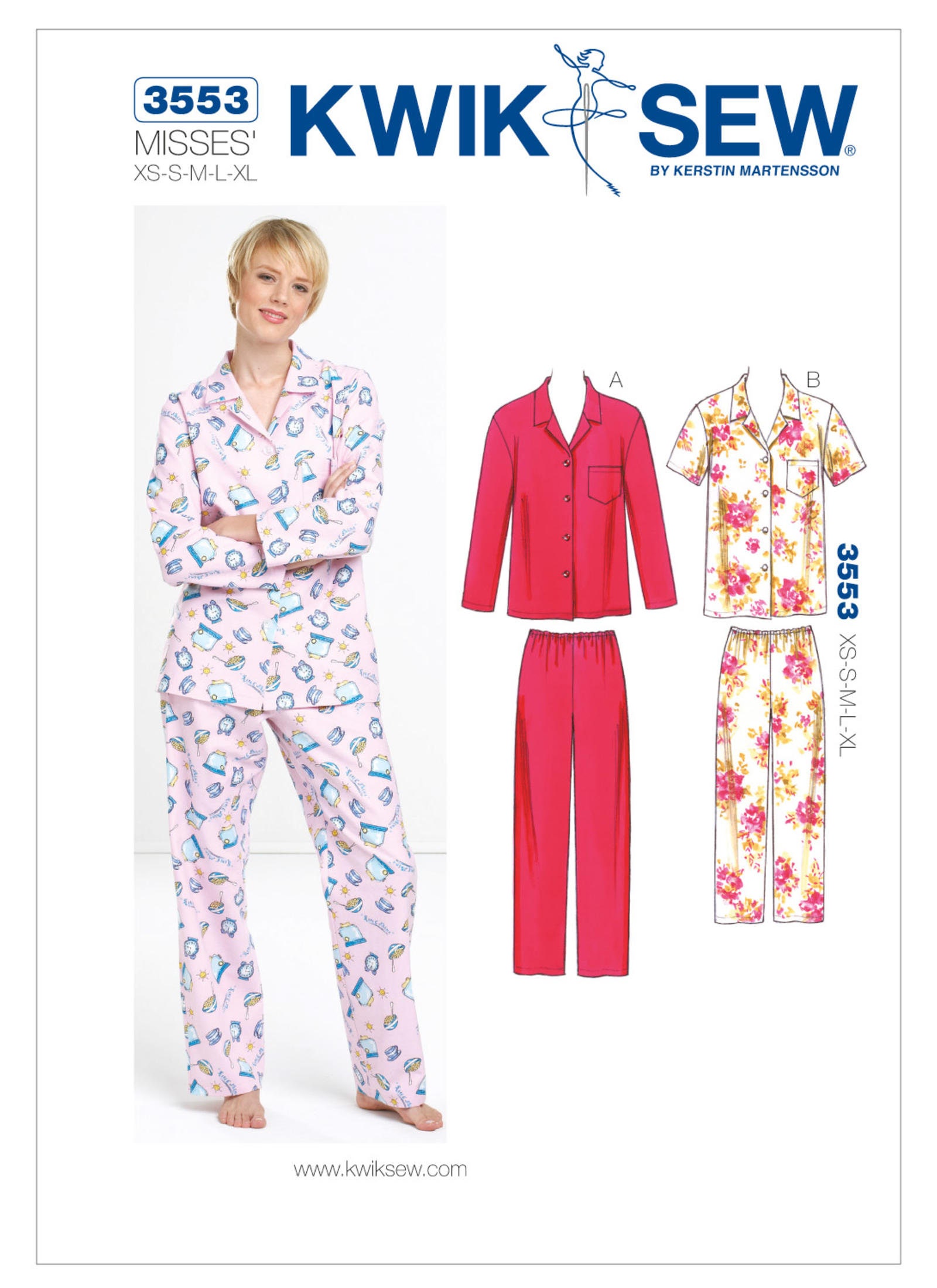 Sewing Pattern for Misses' ButtonDown Pajamas, Kwik Sew Pattern 3553