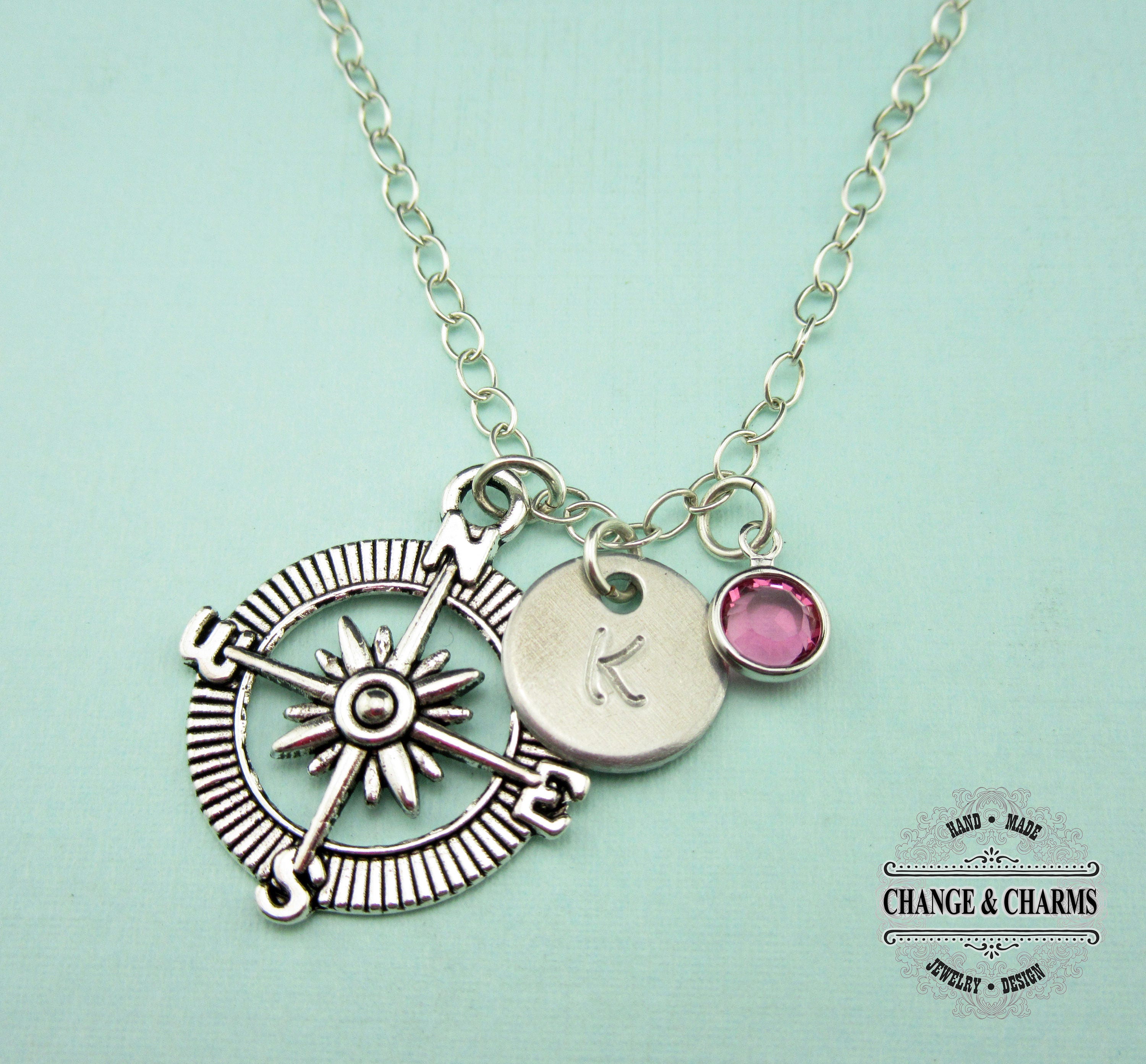 Custom Compass Charm Necklace Charm Necklace Compass