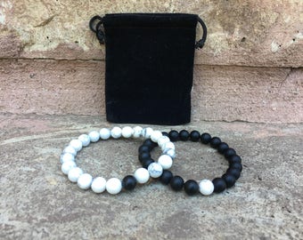 2 pc Set Distance Bracelets - Black And White Matching Pair - Long Distance - For Friendships/relationships/couples - His FREE U.S SHIPPING!