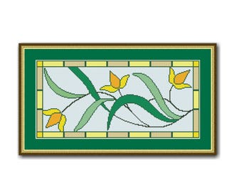 Art Deco Yellow Tulips Cross Stitch Pattern, Instant PDF Digital Digital Download Floral Counted Cross Stitch Chart (P-535)