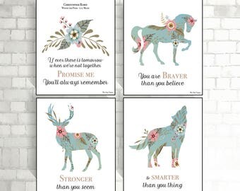 Nursery decor, Woodland nursery, Winnie the Pooh quote, Children room decor, Nursery print, Set of 4 posters romantic style, Wall art decor