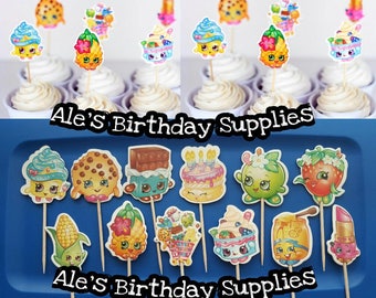 24 Pc Shopkins Cupcake Toppers Double Sided Birthday Party Supplies