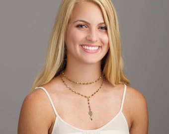 Double Y-drop Rosary Necklace with Pendant