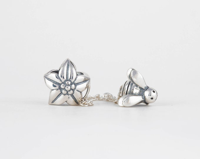 Bumblebee Flower Charm, Silver Jewellery, Animal Charms for Bracelet Necklace, Girls Necklace Charm, Mother Daughter Gift, Flower Bead