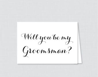 Printable Will You Be My Groomsman Cards - Black and White Calligraphy Will You Be My Groomsman Card, Simple Groomsman Proposal Card - 0005