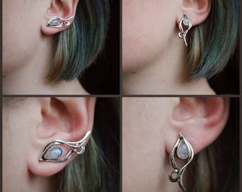 Sterling silver 925 Stud earrings Silver flower Earrings moonstone Wedding accessory Elven earrings Wire wrap earring Moonstone gemstone