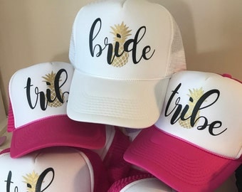 Bride Squad Hats with Pineapple / Bride Tribe Hats / Bachelorette Party / Bridal Party / Bride to Be / Bridemaids / Bridemaids Gifts