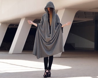 Hooded cloak, Cape, Medieval cloak, Wool cloak, Black cloak, Hooded cape, Cloak Clasp, Dark gray coat, Long hooded cloak, Gothic cloak