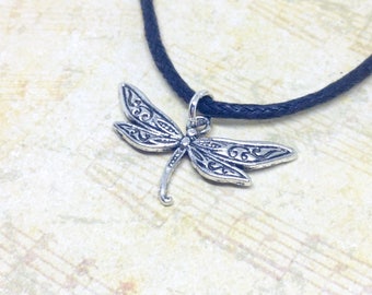 Dragonfly Choker Necklace, Dragonfly Necklace, Dragonfly Jewellery, Nature Jewelry, Simple Choker, Black Cord Choker, Gothic Dragonfly
