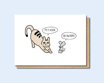 Funny Vegan Card, Card for Vegan, vegetarian birthday card, Funny vegetarian birthday card, cat card, animal card, card for vegetarian