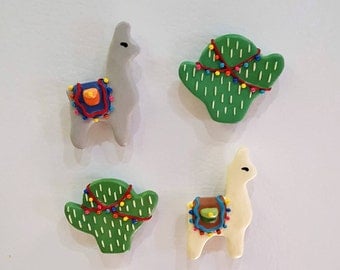 Miniature Llama & Cactus Dishwasher Magnets/ Refrigerator Magnets/ Magnet set/ Set of Four Magnets/Fiesta Themed Party