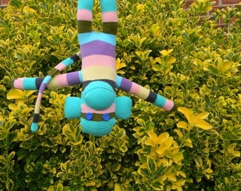 Pastel Striped Sock Monkey - Handmade Stuffed Animal