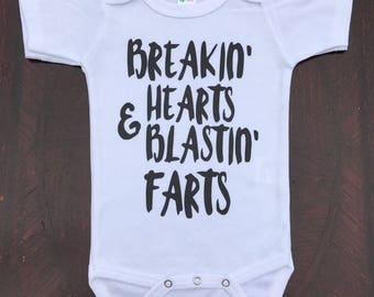 Breakin Hearts & Blastin Farts, Funny Baby Onesie, Funny Baby Bodysuit, Humorous Baby Onesie, Baby Boy