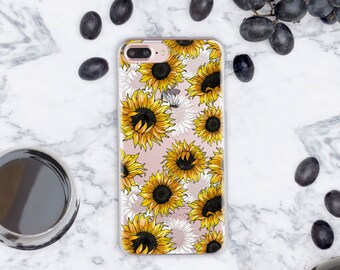 Sunflower iPhone 6s Case Clear iPhone 7 Case Floral iPhone 7 Plus Case 6 iPhone Case Clear iPhone SE Case Flowers iPhone 6s Case phone cn019