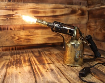 Steampunk Table Lamp made from early 20th Century Brass Blowtorch