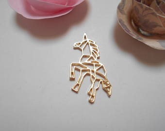 1 pendentif origami doré licorne 30x30 mm