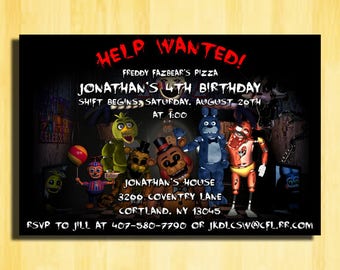 Help Wanted Five Nights at Freddys, Five Nights at Freddys Birthday Invitations,Five Nights at Freddys Invitations,5 Nights at Freddys Party