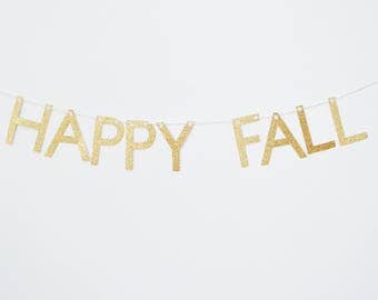 happy fall banner, gold glitter banner, fall decor, fall bunting, thanksgiving banner, fall garland, autumn wedding, fall party decor