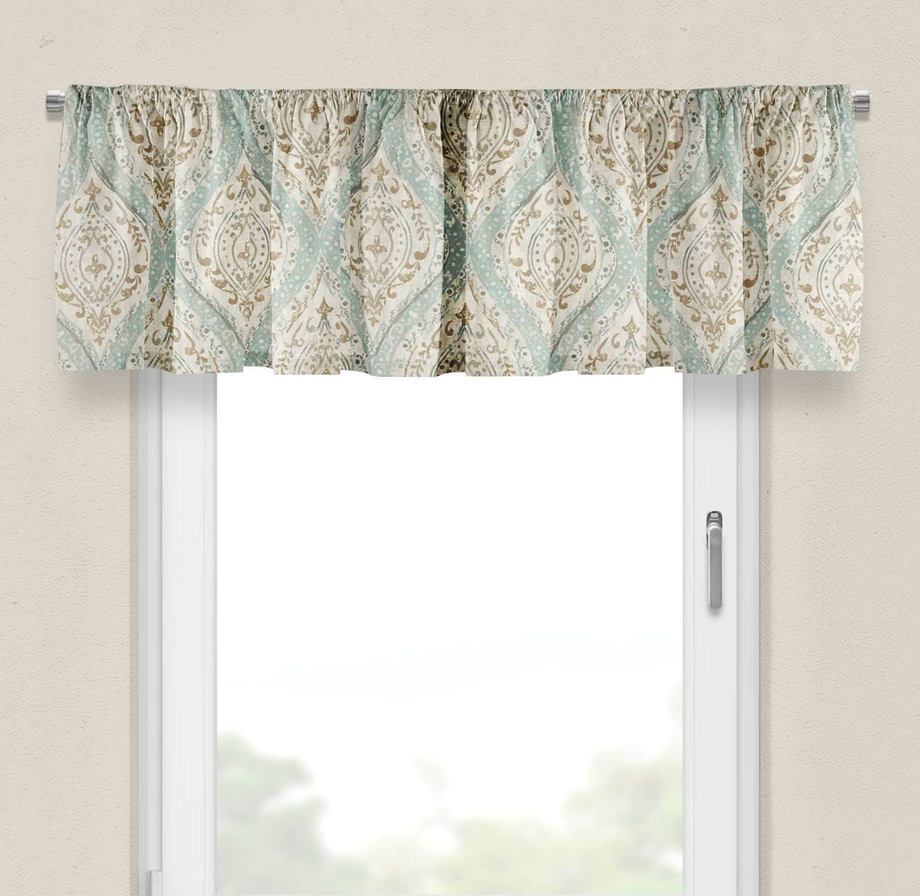 Window Valance Aqua Beige Valance for Bedroom Valance Curtains