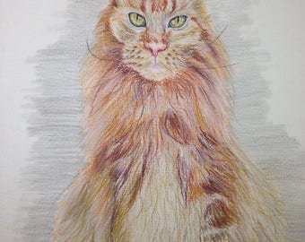 Maine Coon Tabby Cat Art Print of my Watercolor Painting