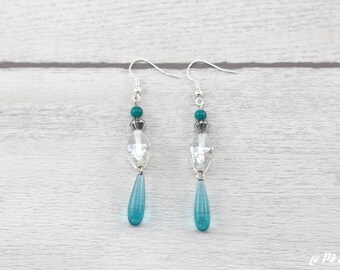 Earrings turquoise blue and silver #1140