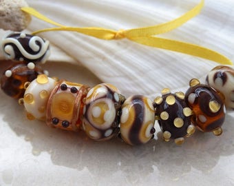 Elizabeth Creations MAPLE SYRUP artisan lampwork handmade glass beads Sra