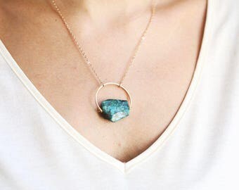 Arch Chrysocolla Turquoise Necklace | Chrysocolla Necklace | Blue Stone Necklace | Green Stone Necklace | Gold Turquoise Necklace