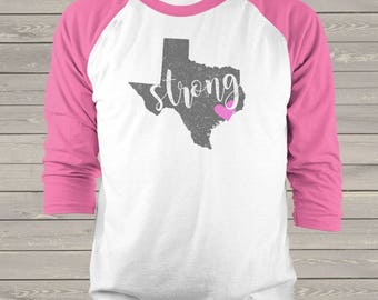 Hurricane Harvey Fundraiser Texas Strong unisex adult raglan shirt TXS-005r