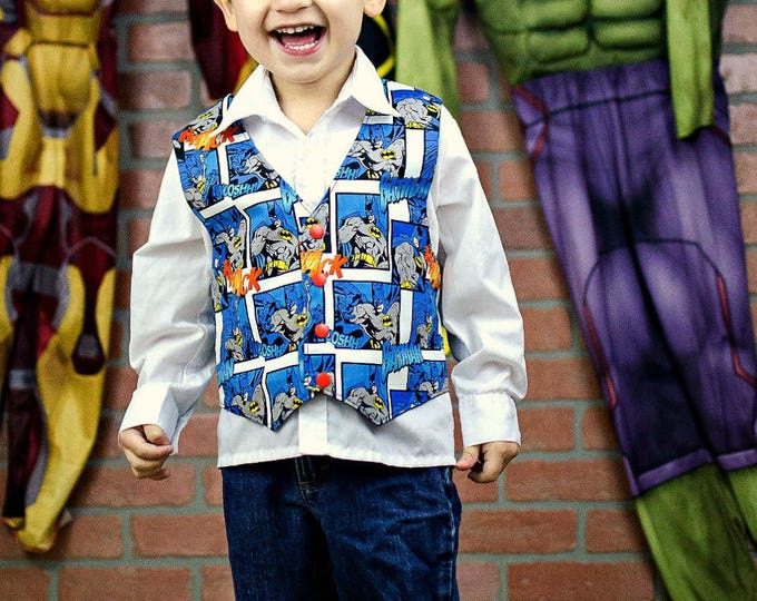 Batman Birthday Party - Boys Back to School - Little Boys Superhero Vest - sizes 12 months to 8 years - Toddler Clothes - Baby - Blue