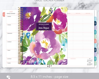 teacher planner 8.5x11 | 2017-2018 lesson plan | weekly teacher planner | personalized teacher planbook | violet watercolor floral