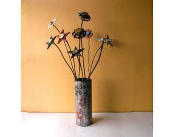 Industrial Flower Vase Red Black Silver Table Office Decor Upcycled Salvaged Pipe Entryway Centerpiece Gardener Industrial Flower Vase Red Black Silver Table Office Decor Upcycled Salvaged Pipe Entryway Centerpiece Gardener