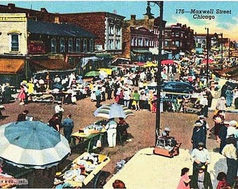 Vintage Chicago Postcard - The Ghetto Market on Maxwell Street (Unused)