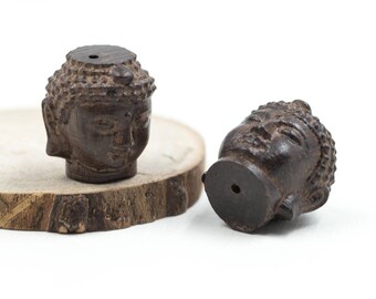 Wood Buddha Beads, 2pcs, Buddha Head, 23x18mm, Wood Pendants -C657