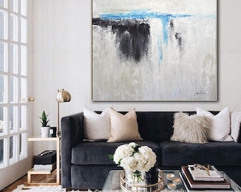 Original Extra Large 48 x 48 Blue Gray Abstract Painting Modern XXL Minimalist Abstract Contemporary Art Acrylic Painting by Sky Whitman