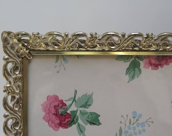 White Washed Brass Vintage 8 x 10 Filigree Picture Frame / Easel Back