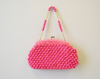 1960s Walborg Pink Wooden Bead Purse