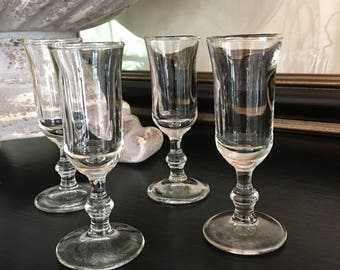 Vintage Clear Glass Cordials Footed Shot Glasses Set 4 ~ #J2027