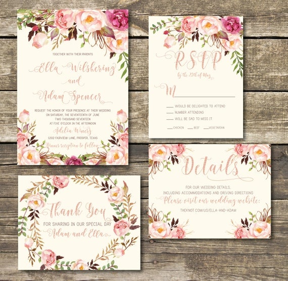 Rose Gold Printed Wedding Invitation Blush Rose Gold Printed Wedding Invitation Blush