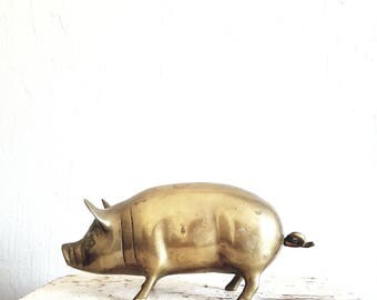 Vintage Large Brass Pig // Solid Brass