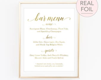 Bar Menu Sign, Bar Menu Wedding Sign, Gold Bar Menu, Wedding Bar Menu, Rose Gold Bar Menu, Silver Bar Menu, Gold White Bar Menu (FS4)