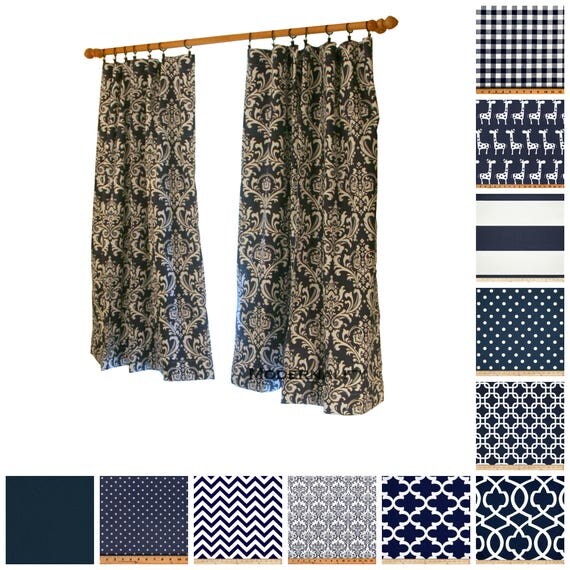 Modern Curtains Pair of Drapery Panels Navy Blue Curtains